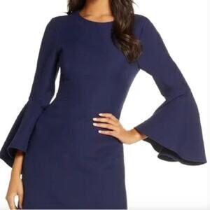 NWT Lilly Pulitzer Kayla stretch dress Navy Blue bell flare‎ sleeve size 14